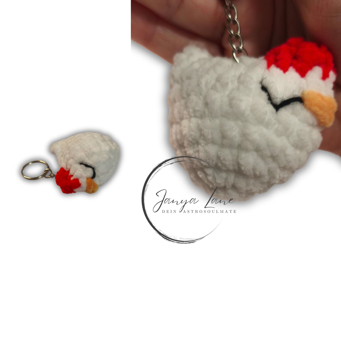 🩶 Schlüsselanhänger Agate | das kleine Huhn mit großem Herzen 🐔 Farbe weiß