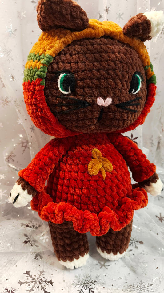 🐱 Hoodie Cat „Mairéad“ im Hoodie Dress in Rost | Gold | Kastanie (30 cm)