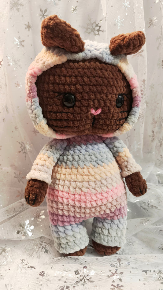 🐱 Onesie Cat „Niamh“ Pastell Regenbogen | Braun (30 cm)