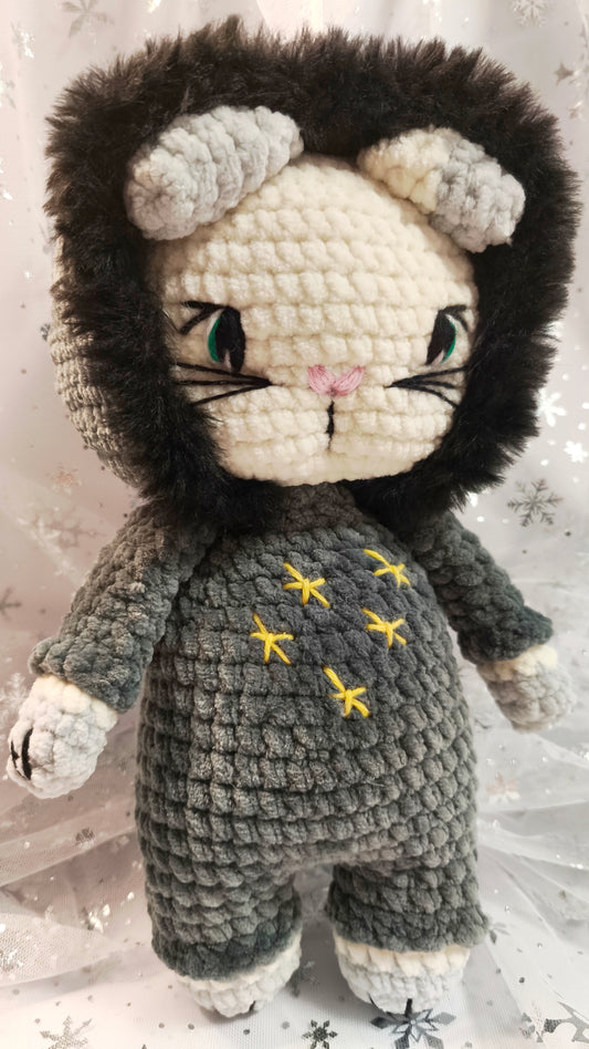🐱 Onesie Cat „Odrán“ aus der Winter Moon and Stars Collection in Dunkelgrau | ca 30 cm