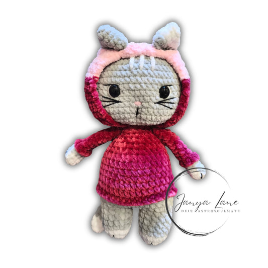 🐱 Hoodie Cat „Aislinn“ in Beere | Rosa | Grau (30 cm)