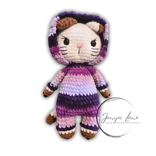 🐱 Onesie Cat „Fiona“  Lilac Töne | Weißes Fell (30 cm)