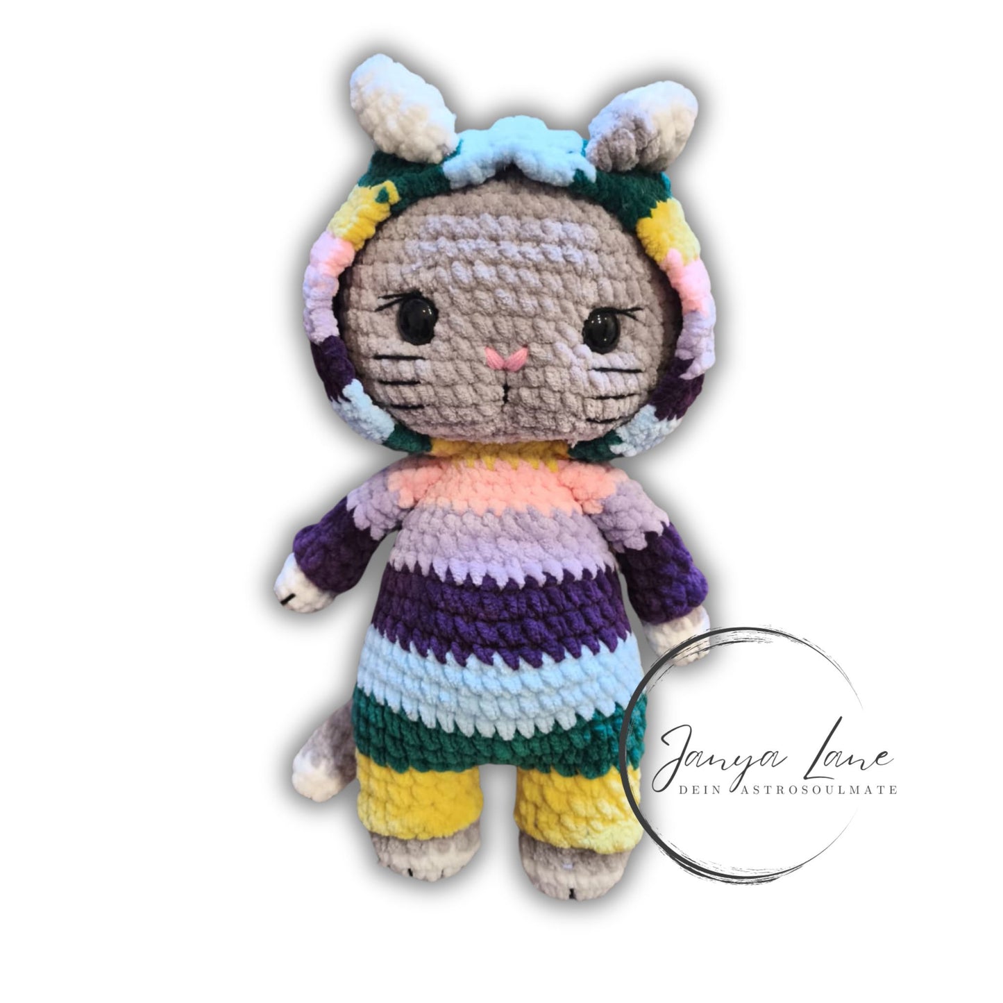 🐱 Onesie Cat „Eithne“ Regenbogen Mix | Grau (30 cm)