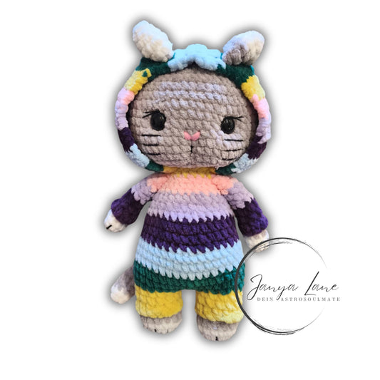 🐱 Onesie Cat „Eithne“ Regenbogen Mix | Grau (30 cm)