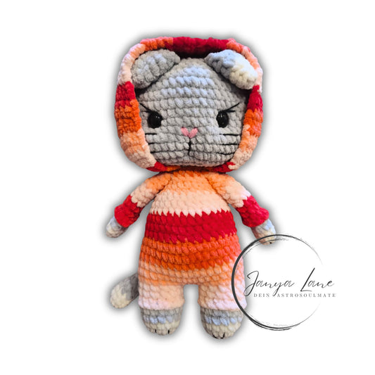 🐱 Onesie Cat „Ailis“ Orange | Rot | Grau (30 cm)