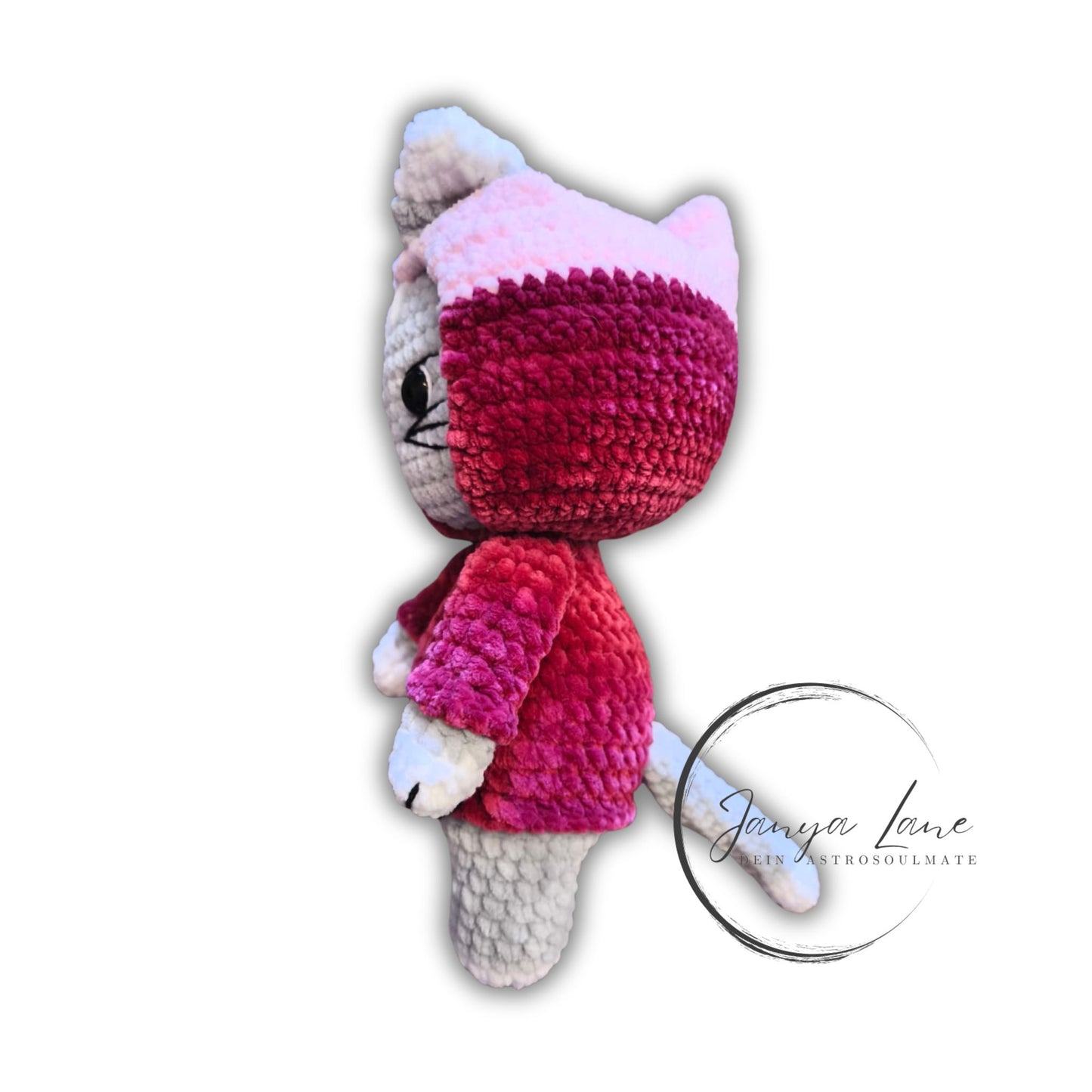 🐱 Hoodie Cat „Aislinn“ in Beere | Rosa | Grau (30 cm)
