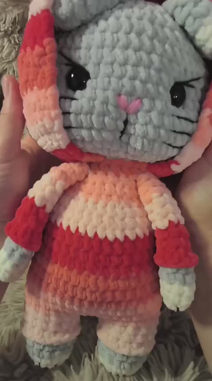 🐱 Onesie Cat „Ailis“ Orange | Rot | Grau (30 cm)