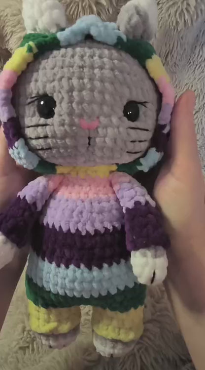 🐱 Onesie Cat „Eithne“ Regenbogen Mix | Grau (30 cm)