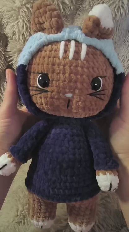 🐱 Hoodie Cat „Maeve“ BlueBerry | Lightblue | Braun (30 cm)