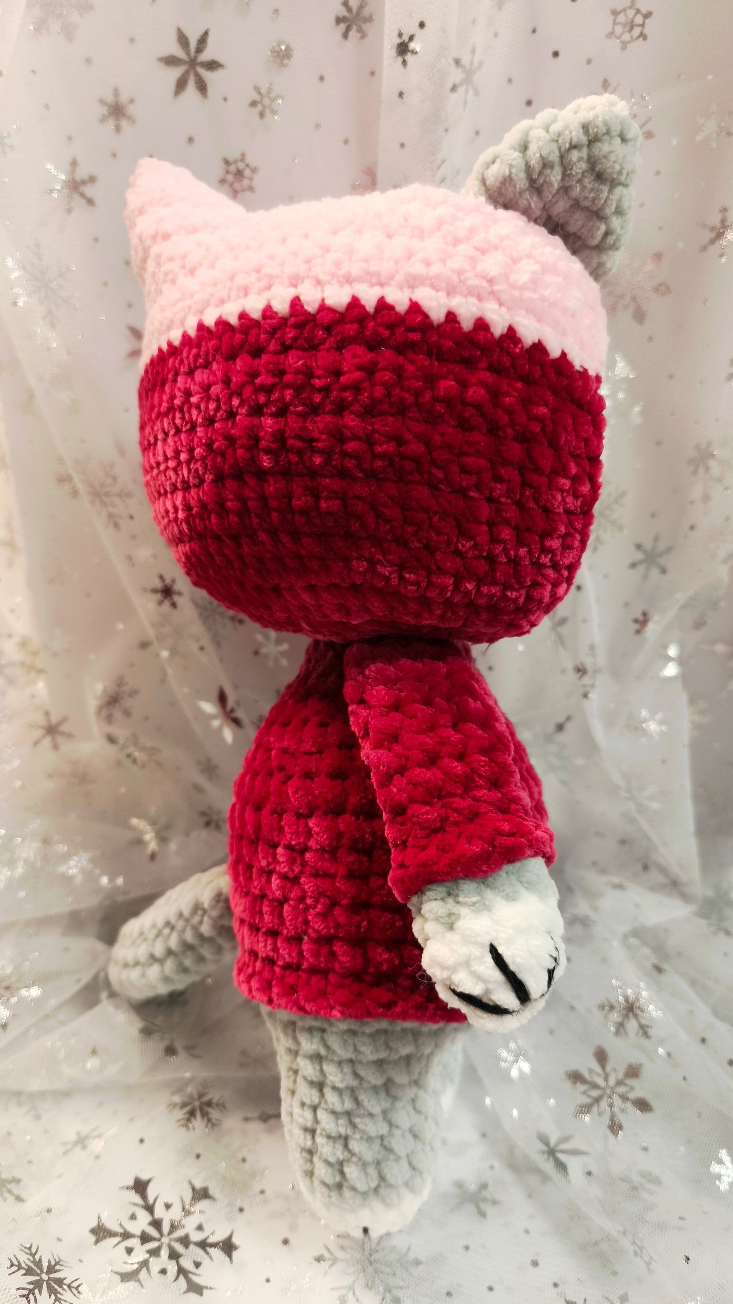 🐱 Hoodie Cat „Aislinn“ in Beere | Rosa | Grau (30 cm)