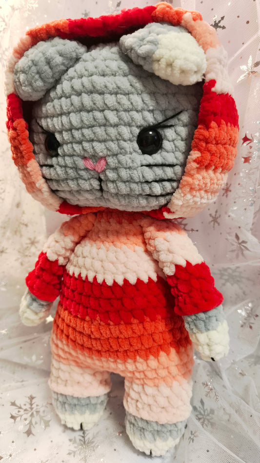 🐱 Onesie Cat „Ailis“ Orange | Rot | Grau (30 cm)