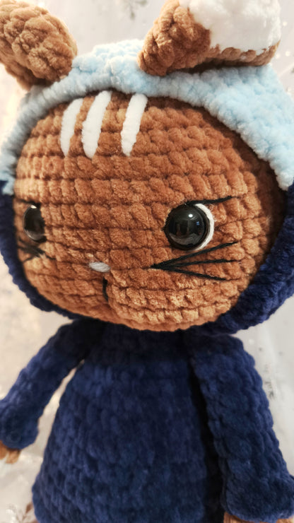 🐱 Hoodie Cat „Maeve“ BlueBerry | Lightblue | Braun (30 cm)