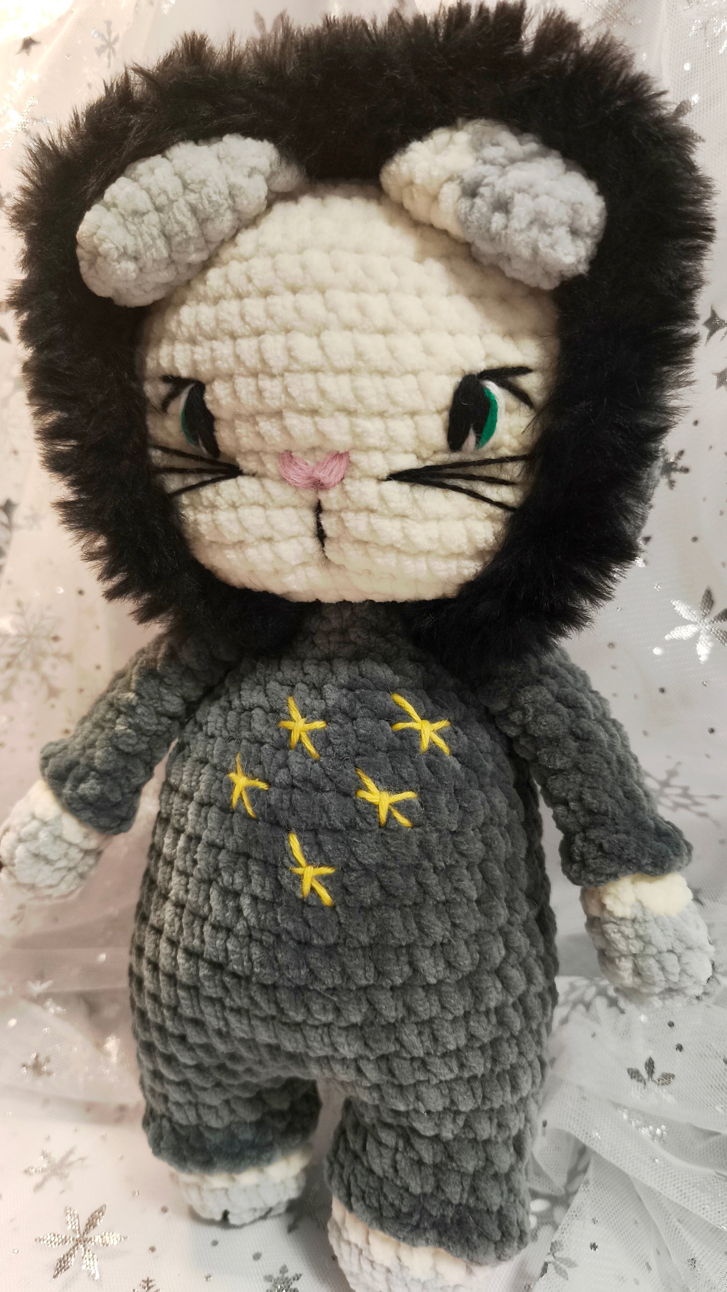 🐱 Onesie Cat „Odrán“ aus der Winter Moon and Stars Collection in Dunkelgrau | ca 30 cm