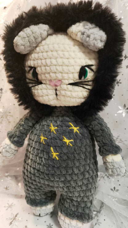🐱 Onesie Cat „Odrán“ aus der Winter Moon and Stars Collection in Dunkelgrau | ca 30 cm