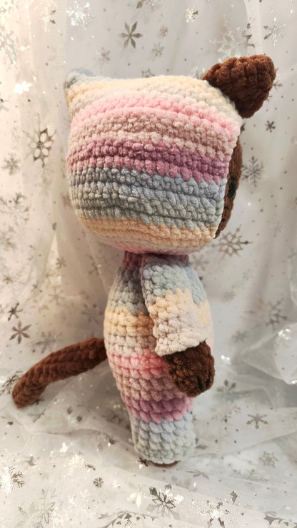 🐱 Onesie Cat „Niamh“ Pastell Regenbogen | Braun (30 cm)