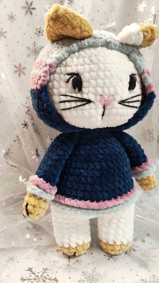 🐱 Hoodie Cat „Fionn“ in Dunkelblau | Eisblau | Lavendel ca 30 cm