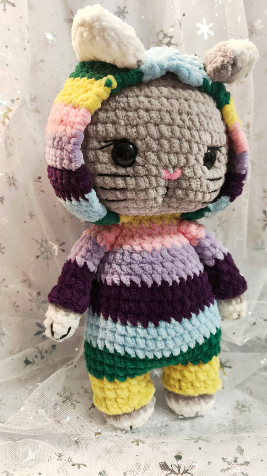 🐱 Onesie Cat „Eithne“ Regenbogen Mix | Grau (30 cm)