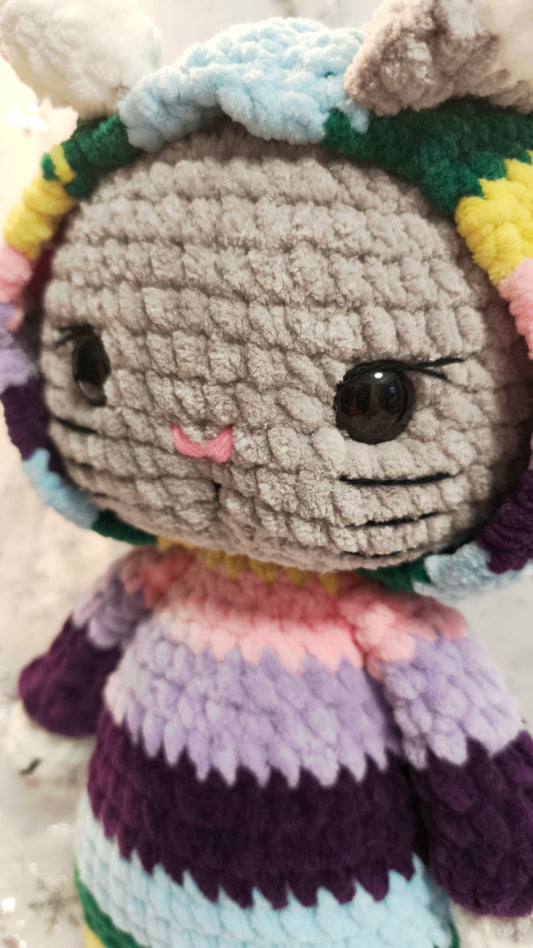 🐱 Onesie Cat „Eithne“ Regenbogen Mix | Grau (30 cm)