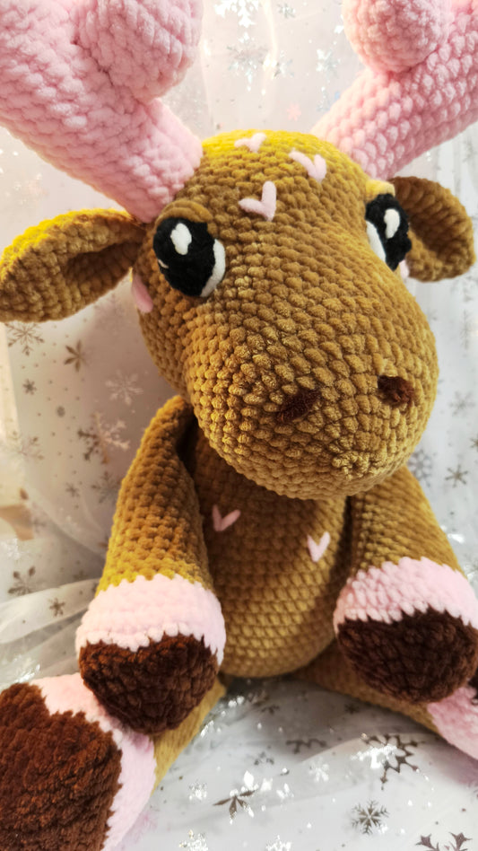 🦌 Amigurumi Elch „Rian“ in | Rosa-Karamell | Cozy Winter Edition