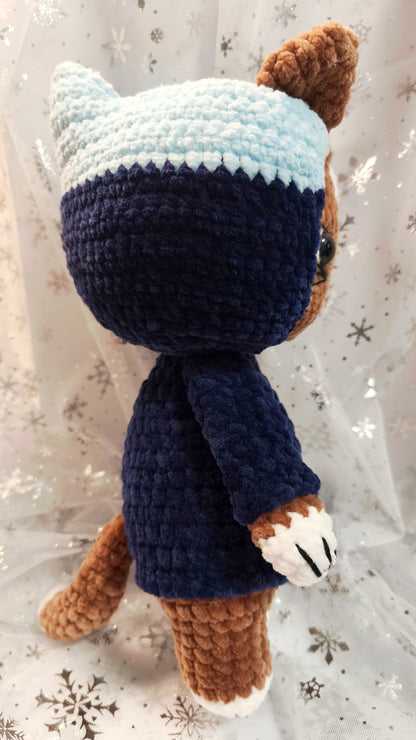 🐱 Hoodie Cat „Maeve“ BlueBerry | Lightblue | Braun (30 cm)