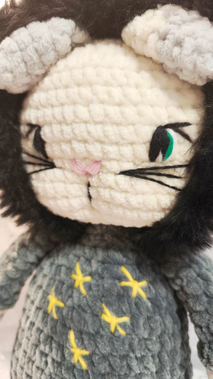 🐱 Onesie Cat „Odrán“ aus der Winter Moon and Stars Collection in Dunkelgrau | ca 30 cm