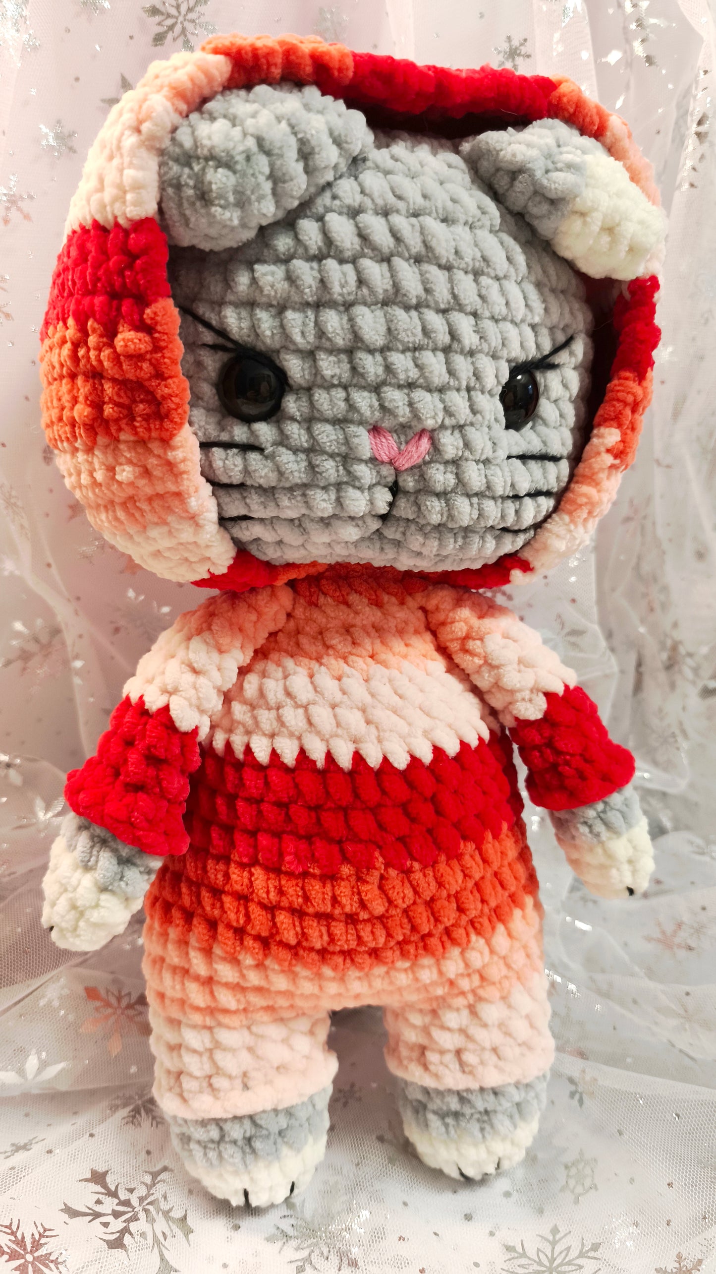 🐱 Onesie Cat „Ailis“ Orange | Rot | Grau (30 cm)