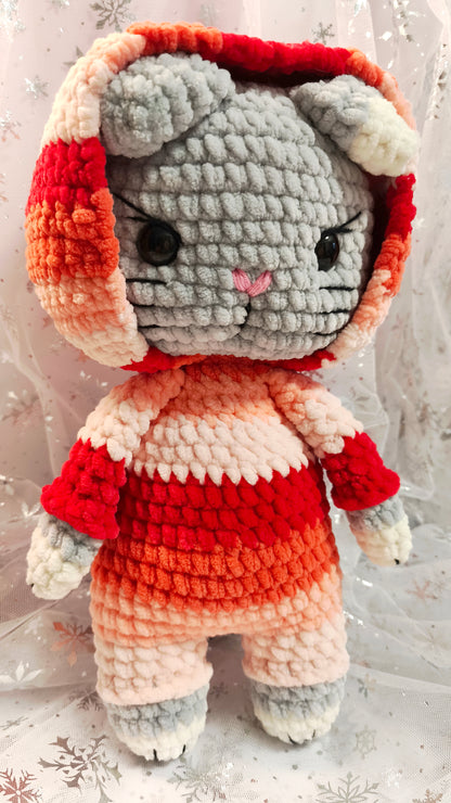 🐱 Onesie Cat „Ailis“ Orange | Rot | Grau (30 cm)