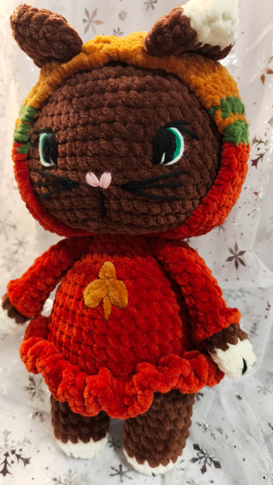 🐱 Hoodie Cat „Mairéad“ im Hoodie Dress in Rost | Gold | Kastanie (30 cm)