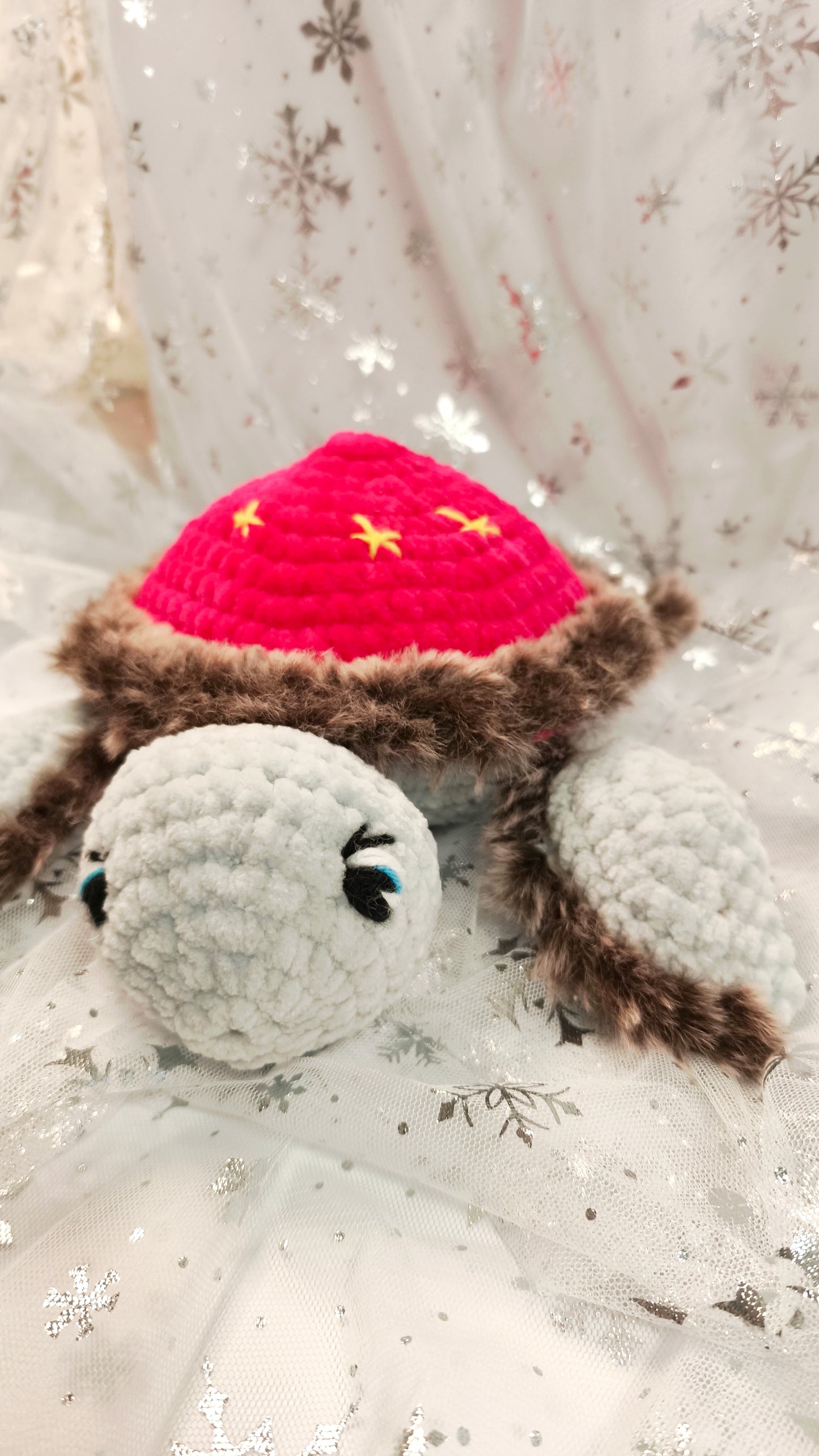❄️🐢 Winter Moon & Stars Schildkröte „Eirlys“ | Pink